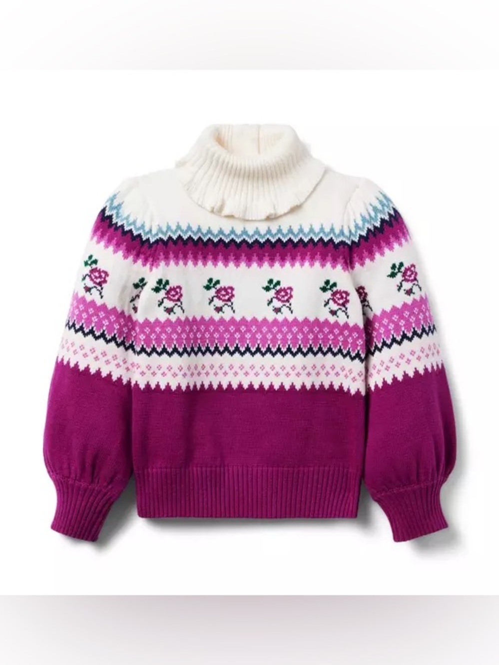 JANIE AND JACK Baby‎ Girls’ Rose Fair Isle Turtleneck Sweater Grandmacore 12-18M